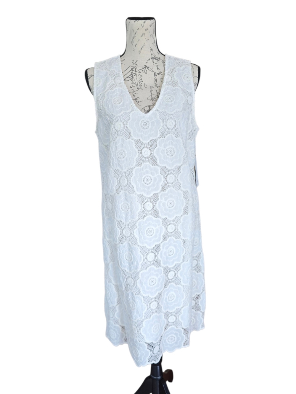 Karen Kane White Sleeveless Crochet Lace Shift Dress L